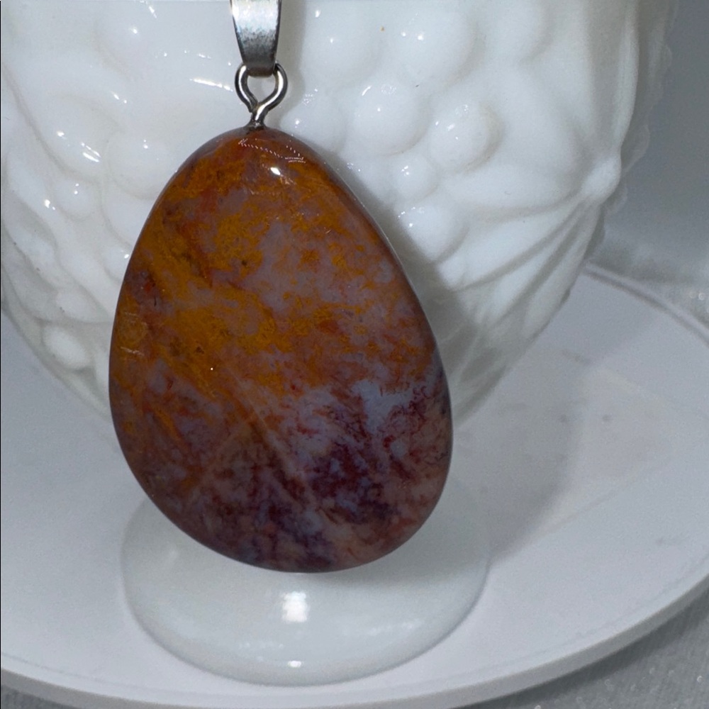 Agate gemstone necklace 2.5” pendant on a 9” cord teardrop shape